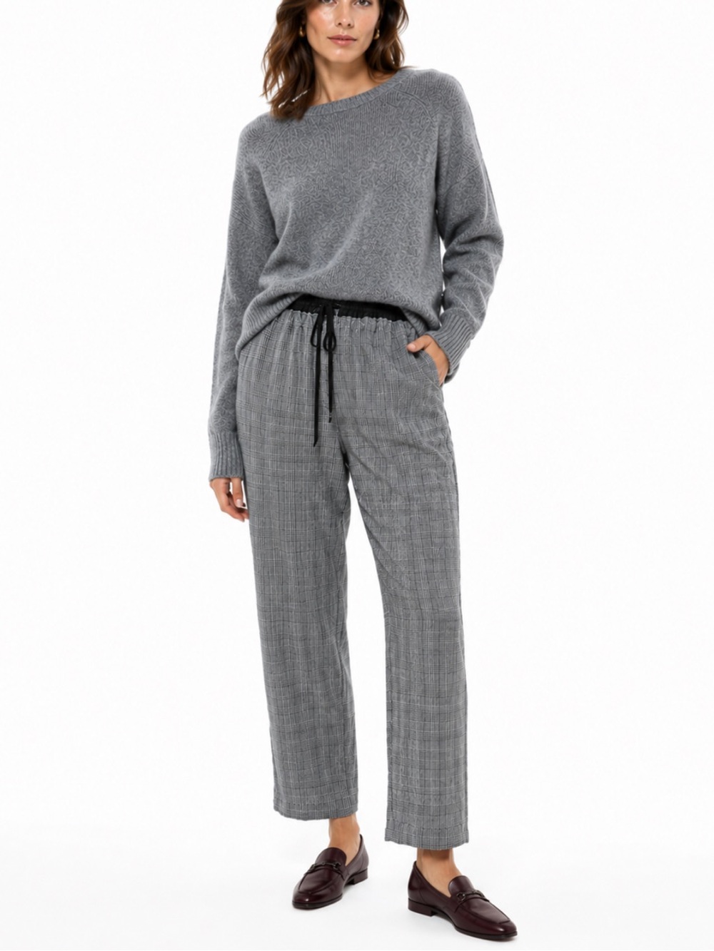 Tibi New York adjustable waist gray glen check wool pants Sz 4